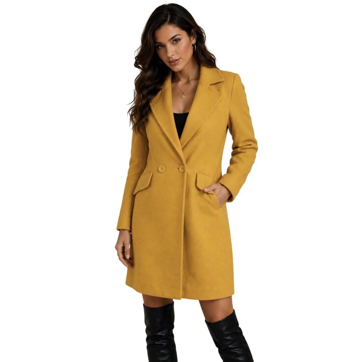 chandre Women's Long Wool Blend Overcoat, Winter Trench Coat, Long Coat-picture-16
