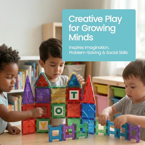 Playmags 100-Piece Magnetic Tiles Set with ABC Learning Tiles — view 6