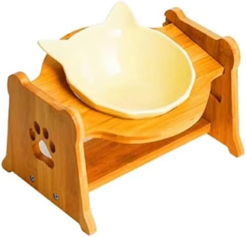 猫 ボウル 犬 用食器 猫耳の形 スタンド付き 陶器 傾斜 食器 皿 餌入 猫用 小型犬 食器台 えさ皿 猫エサ台 頚椎を保護 ネコボウル ねこエサ入れ セラミックボウル ペット用食器 (1ボウル,イエロー)