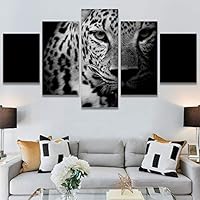 SIGNWIN 5 Panel Canvas Wall Art Modern Art Animals Dramatic Farmhouse/Country Lion Multicolor Photography Tiger for Home Decorations Ready to Hang - 60