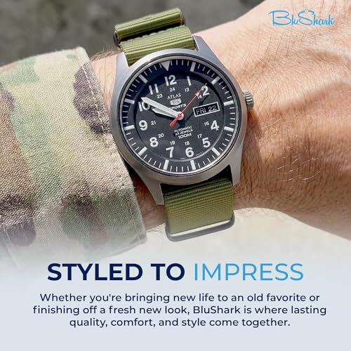 Image of BluShark - Original Collection Military-Style Waterproof Watch Strap, Fits All Timepiece Brands, Durable Nylon Wristwatch Accessories with Stainless Steel Buckle - 18mm, 20mm, 22mm & 24mm Watch Bands