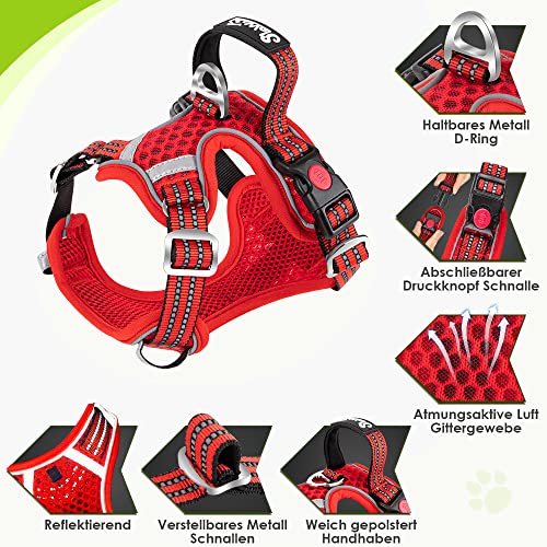 Eyein Hundegeschirr für Kleine Mittelgroße Hunde, Air Mesh Atmungsaktiv Brustgeschirr mit weichem Griff und Abschließbare Karabiner, ausbruchsicher reflektierend Hund Geschirr für Welpen, Rot, XS