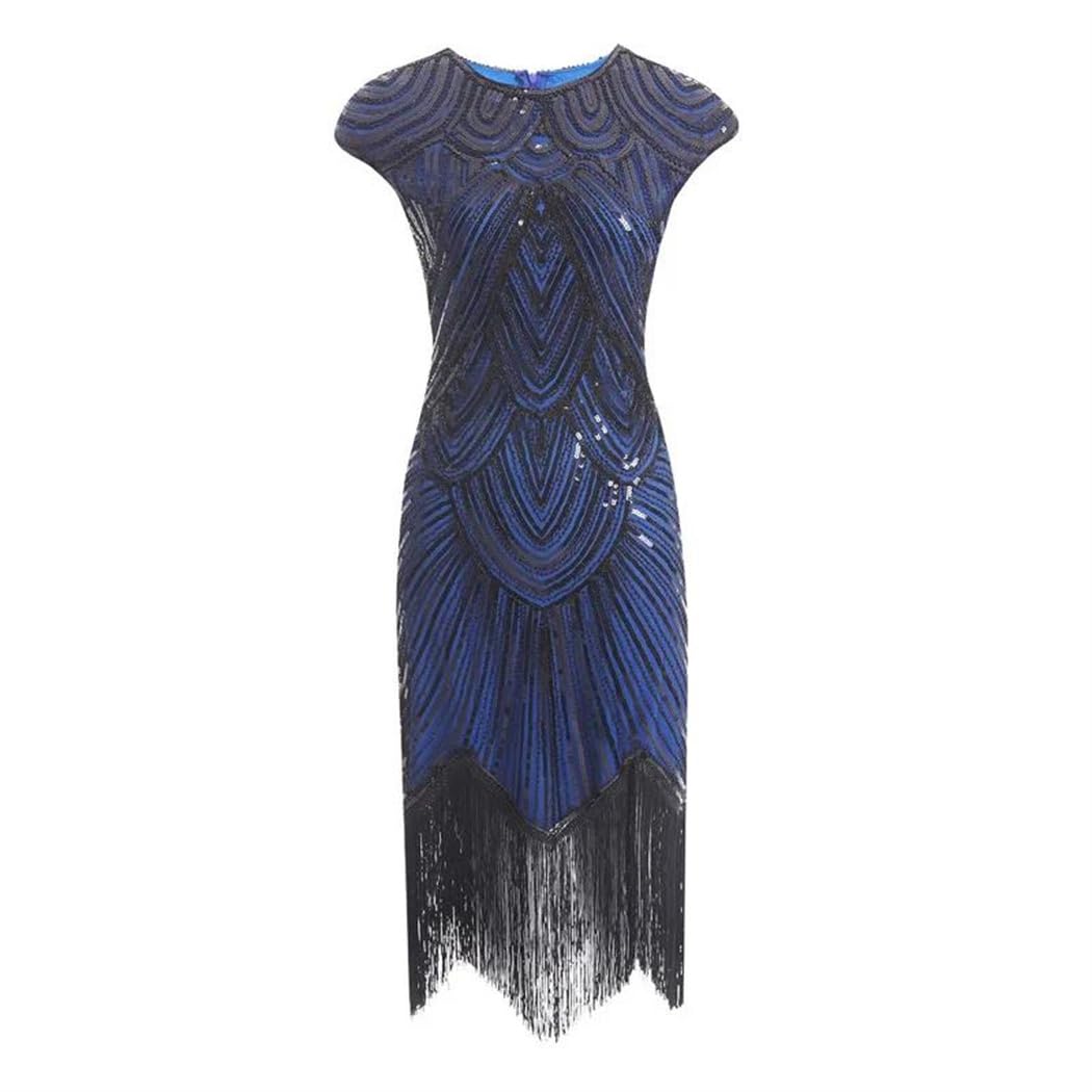 Vestido vintage de verano para mujer, cuello redondo, manga casquillo, flecos y lentejuelas, vestido midi de fiesta