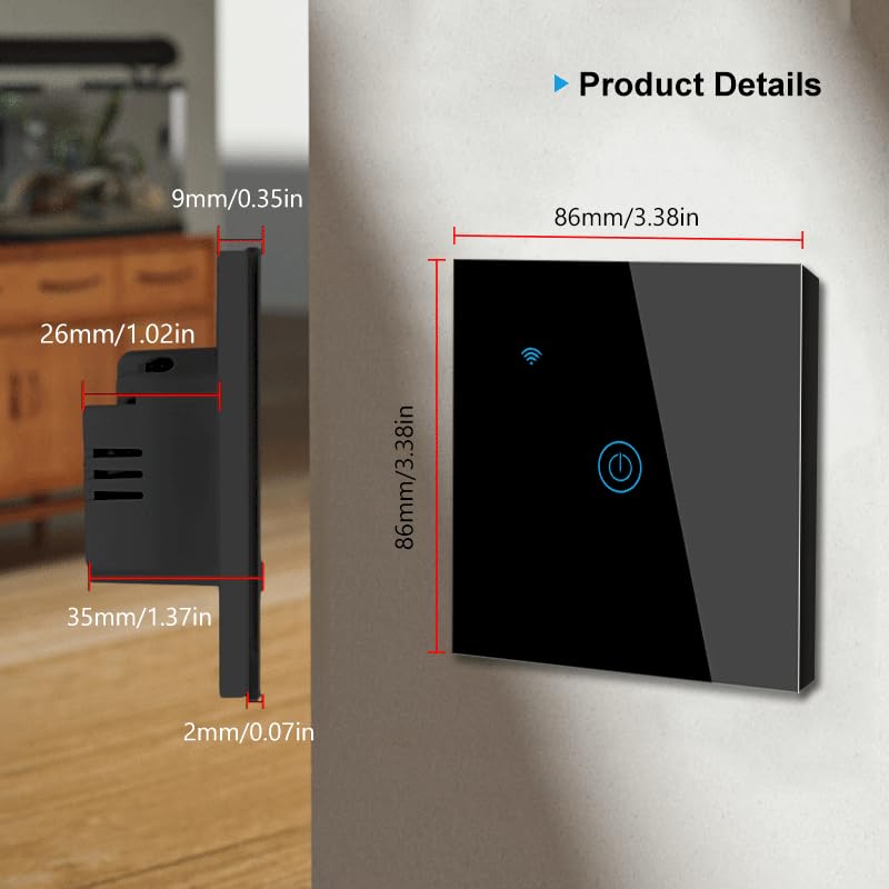 Naigebrol Apple homekit Smart WiFi Light Switch, Need Neutral Wire Required, HomeKit Compatible, Glass Touch Panel - Image 2