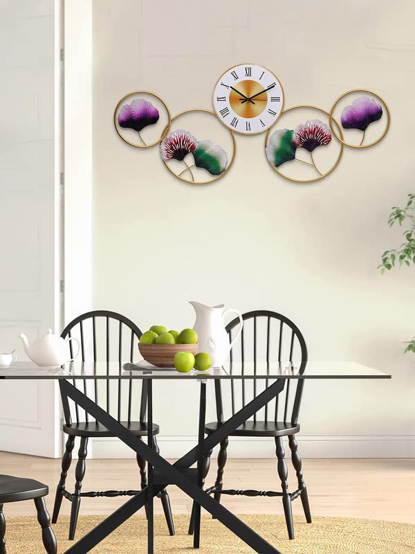 Image of CHRONIKLE Stylish Round Rings Design Vertical Wall Art Analog Metal Roman Numbers Wall Clock for Living Room Home Decor Office Gifts (Size: 108 x 1 x 48 CM | Weight: 1500 Gram | Color: Multi)