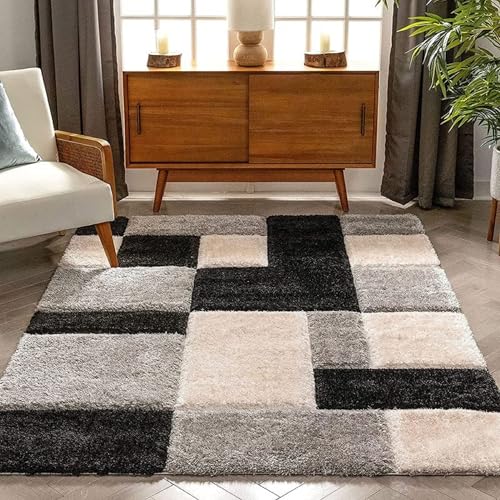 Image of Shaggy Carpet for Living Room 3 X 5 FEET Fluffy Plush Area Rug, Thick Fur Floor Carpet Modern Cozy Rug for Home Decor, Kids Room Bedside Hall, Durable Comfortable Shaggy Rug (Black)