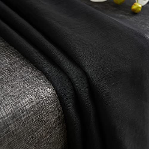 Image of Sheer Curtains 108 inch Length 2 Panels Set, Semi Sheer Privacy Curtain Drapes, Black Rod Pocket Window Treatments Voile Curtains for Windows Living Room Bedroom Sunroom French Doors, 52 inchW x 108 inchL