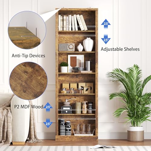 Image of BORNOON 74 inch Tall Bookshelf, 6-Tier Floor Standing Bookcase with 2 Adjustable Shelves, 24 inch Wide Open Storage Shelf, Modern Display Organizer for Home Office, Living Room, Bedroom, Study
