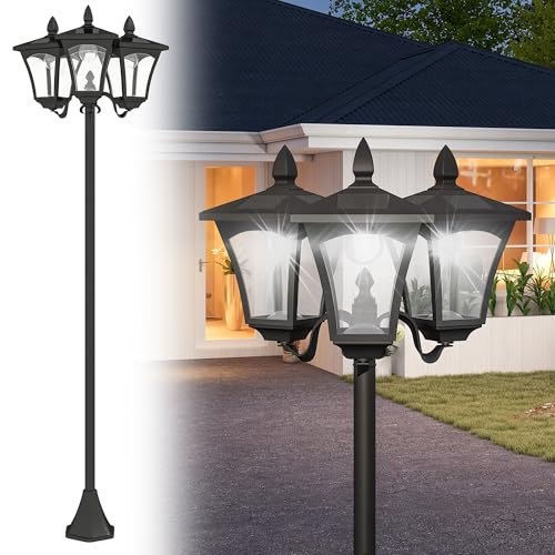 Outsunny Solar Gartenlaterne mit 3 flammig Laterne Mast aus Edelstahl...