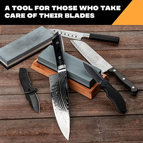 Premium Knife Sharpening Stone Set – 400/1000 And 3000/8000-Grit Professional, Whetstone Set Includes Flattening Stone, Bamboo Base, Leather Strop, Honing Guide, Angle Tool And Abrasive Compound #TOP1