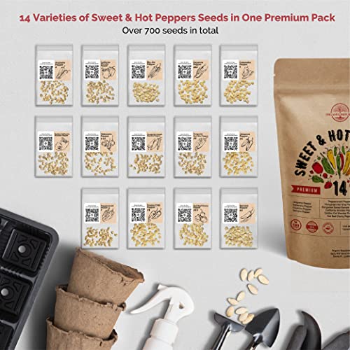 14 Hot And Sweet Peppers & 20 Most Popular Vegetables Seeds Variety Packs Non-Gmo Heirloom Seeds For Planting Indoor And Outdoor. Over 2000 Seeds. #TOP4