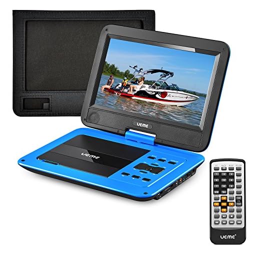 UEME DVD Player Portable with HD 10.1 Inches Swivel LCD Screen, Car Headrest Mount Holder, Remote Control, Personal DVD Player with Rechargeable Battery (Blue)