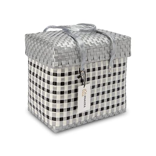 Arnavira� Handmade Multipurpose Basket with Lid 13L Used as Shopping Basket, Storage Basket, Picnic Basket, Beach Basket, Toy Basket (Large) (27x17x28 CM)