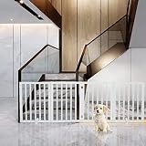 The Fellie Absperrgitter Hund, Freistehendes Schutzgitter mit Füßen, Kindergitter Klappbar, Holz Hundegitter Treppe, Treppenschutzgitter ohne Bohren, Absperrgitter für Häuser, Türöffnungen,H60cm,Weiß