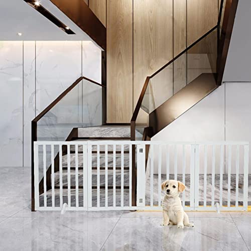 The Fellie Absperrgitter Hund, Freistehendes Schutzgitter mit Füßen, Kindergitter Klappbar, Holz Hundegitter Treppe, Treppenschutzgitter ohne Bohren, Absperrgitter für Häuser, Türöffnungen,H60cm,Weiß