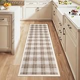GarveeHome Checkered 2x6 Runner Rug, Machine Washable Stain Resistant Rug with Non Slip Backing, Carpet with Low-Pile for Hallways Kitchen Entryway Bedroom Living Room Beige