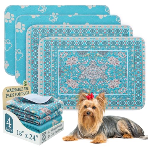Homimp Washable Pee Pads for Dogs, 4 Pack Reusable Puppy Pads, Absorbent and Leakproof Dog Pee Pads, Non Slip Puppy Training Pads, Pet Mat for Floor, Crate, Couch, Whelping, 18'x24'