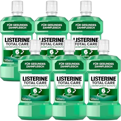 LISTERINE Total Care Zahnfleisch-Schutz 6 x 500 ml, schützende Mundspülung gegen Zahnfleischprobleme mit 6 in 1 Wirkung, antibakterielles Mundwasser stärkt die Zähne, bis zu 24h frischer Atem