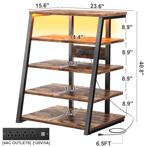 Armocity5tieravmediastandwithpowerstripsmediaconsolewithledlightsaudiotowerrackwithadjustableshelvesstereostandsandracks408rusticbrown Urban Country Home Decor Armocity 5 tier av media stand with power strips media console with led lights audio tower rack with adjustable shelves stereo stands and racks 408 rustic brown urban country home decor