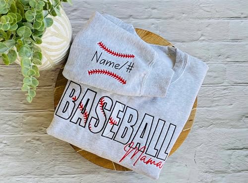 CHILLEVER Personalized Embroidered Baseball Mama Sweatshirt, Custom Baseball Mom Crewneck, Game Day Sport Team Spirit Gifts2