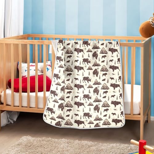 Image of Baby Swaddle Blanket for Boys Girls Soft Warm Stroller Throw Blanket for Newborn Infant Toddler 30X40in National Park Deer Bear Moose