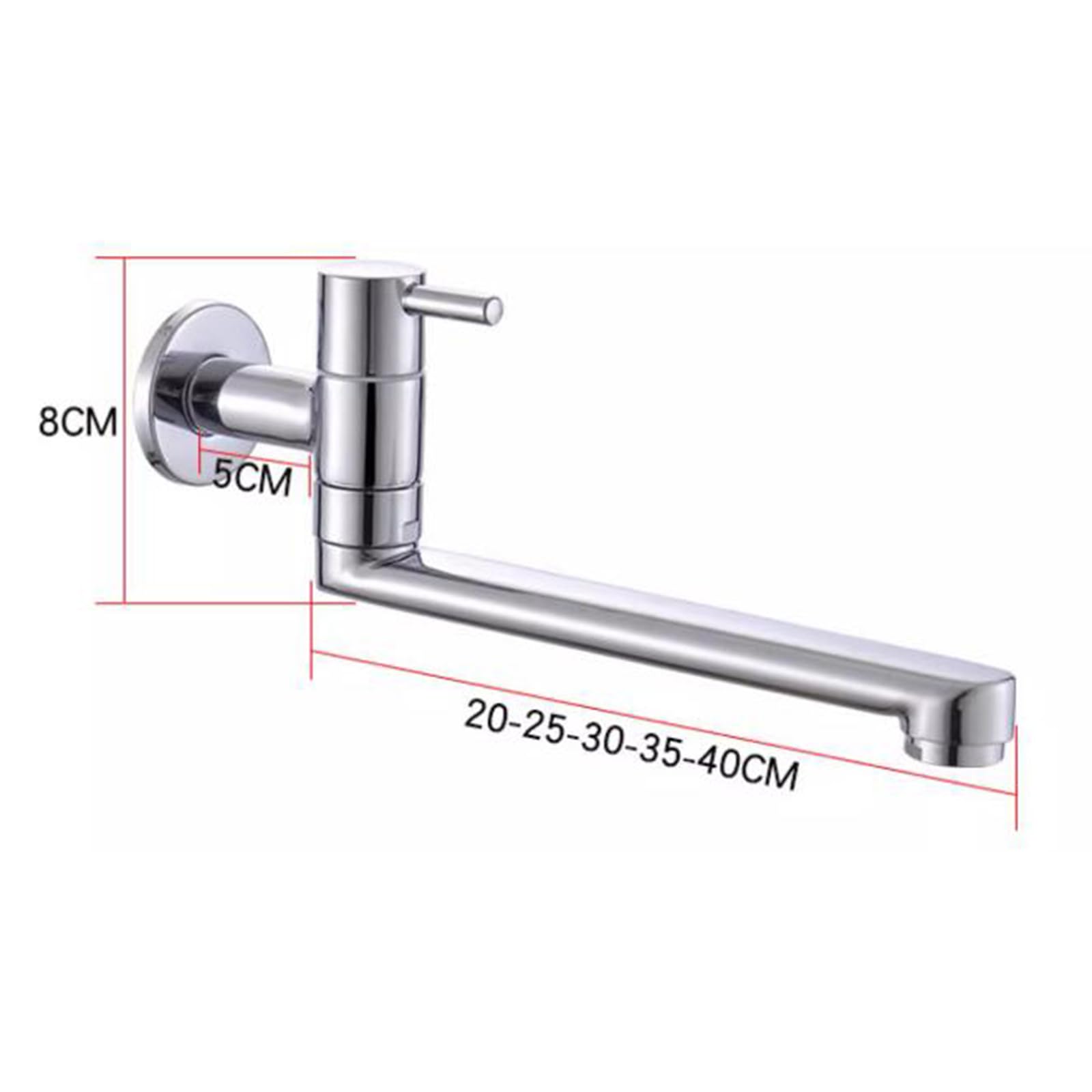 Grifo Cocina Pared Solo Agua Fria Cromo Grifo Giratorio Latón Grifos Fregadero Cocina-35Cm