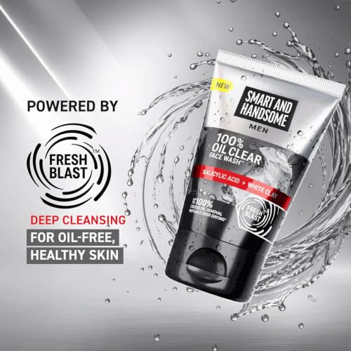 Image of Smart And Handsome Men 100% Oil Clear Face Wash | Deeply Cleanses | Removes Excess Oil Without Drying | 100G | Reduces Blackheads | With Salicylic Acid | Instant Freshness | Unclogs Pores