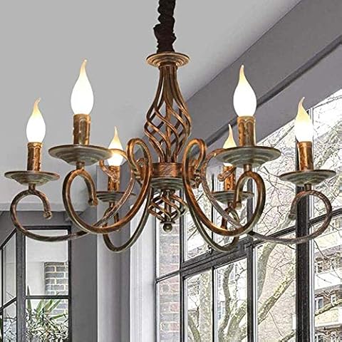 Pendelleuchte Antik Bronze Kronleuchter E14 Industrie Retro Metall Hängeleuchte Höhenverstellbar Kerze Kristall Deckenleuchte Klassisch Schwarz Hängelampe Cover