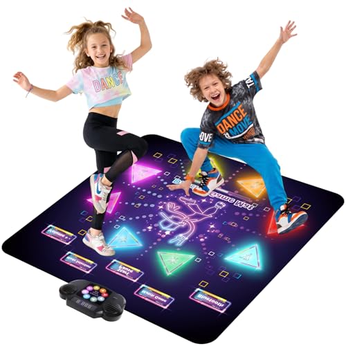 YESHIN Tapis de Danse Enfant avec 8 Lumières LED Colorées, Tapis Musical Rechargeable avec Bluetooth, 6 Modes de Jeu, Taille Améliorée, Antidérapant et...