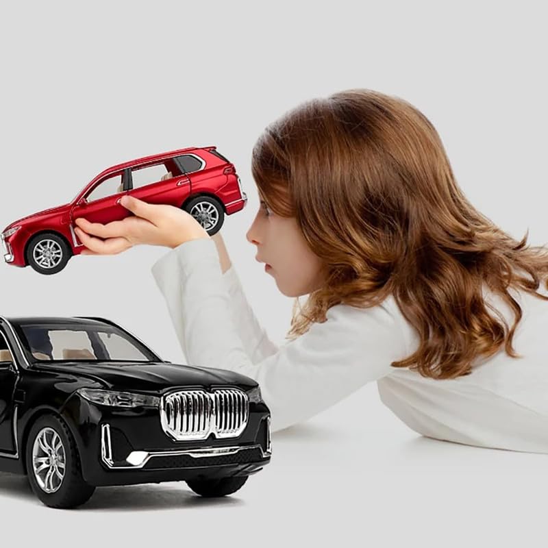 Image of Kids Model 1:32 BM X7 Die Cast Metal Car Pull Back Action Opening Doors with Realistic Engine Sound Lights Toy Car Gift for Boys - Red