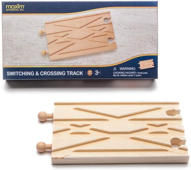 Maxim Enterprise, inc. Switching and Crossing Wooden Train Track, Advanced Expansion Track Compatible with Thomas & Friends, Brio, and All Major Brand Fine Wooden Train Sets and Railway Accessories