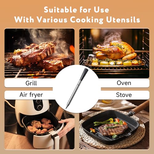Digital Meat Thermometer Wireless Bluetooth with Smart App, 527°F Heat Resistant Probe, 100m Remote Range,Camping Appliances, Kitchen Essentials for Oven BBQ Grilling and Smoking