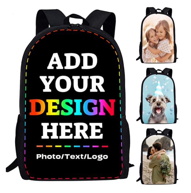 Custom Backpack, Personalized Adjustable Straps School Backpacks with Your Photo Text Logo for College Work Office (Multi)