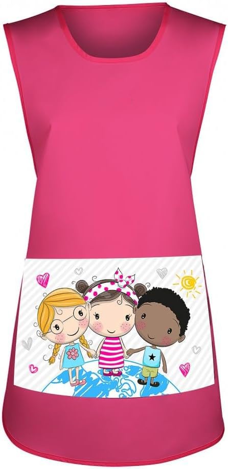 EBRATEX Casulla de trabajo para mujer Fucsia | Bata maestra y Estola profesora infantil | Uniforme laboral para tiendas y comercios | Delantal de limpieza hostelería | Regalo maestra