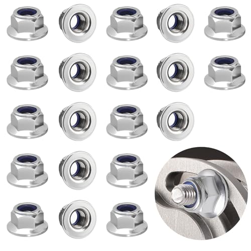 M8 Flanged Nyloc Nuts, 20Pcs Stainless Steel Hex Lock Nuts, Nylon Insert Self Locking Nut for Industrial Construction Bolts Screws (Silver)