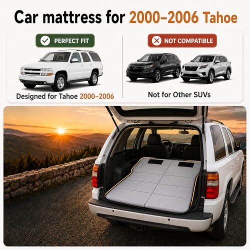 Image of Car Mattress for Tahoe 2000-2006, Upgraded Non-Inflatable Thickened Foam SUV Car Camping Mattress, Foldable Trunk Sleeping Pad Car Bed Mattress for Road Trips Camping Travel