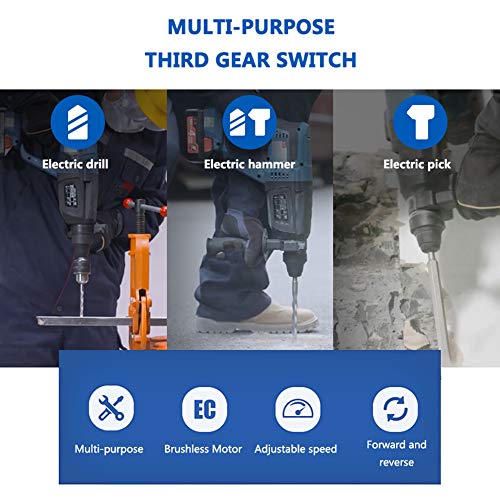 QHYXT Akku-Bohrhammer, bürstenloser Motor, Schlagbohrmaschine mit DREI Funktionen, einstellbare Geschwindigkeit… – Bild 3