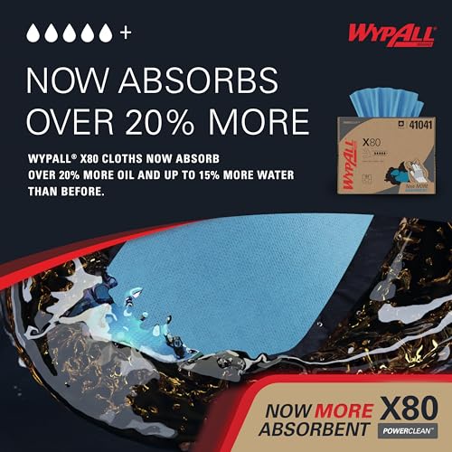 Image of WypAll PowerClean X80 Heavy Duty Cloths, Brag Box, 152 Towels, Blue (41041)