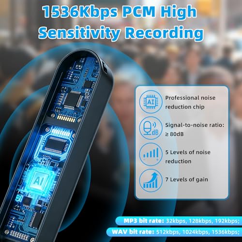 Diktiergerät 128GB, Aufnahmegerät mit 40 Tage Daueraufnahme Abhörgerät Mini Voice Recorder Wiederaufladbar Über USB, HD Audio Aufnahme, Magnetisches Sprachsteuerung Aufnahmegerät Diktiergerät Mini