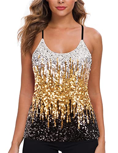 MANER Women’s Sequin Tops Glitter Party Strappy Tank Top Sparkle...