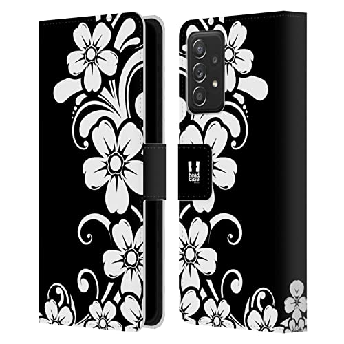 Housse cuir Galaxy A52 fleurs noir et blanc pour organiser vos sorties en ville