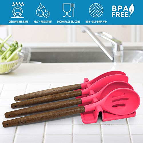Image of Zulay Kitchen Silicone Utensil Rest with Drip Pad for Multiple Utensils - BPA-Free, Heat-Resistant Spoon Rest & Spoon Holder for Stove Top - Kitchen Utensil Holder for Ladles & Tongs - Honeysuckle