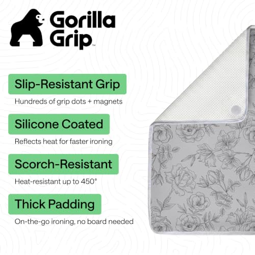 Image of Gorilla Grip Premium Ironing Pad, 28 x 24 Inch, Heat and Scorch Resistant, Magnetic Laundy Pad, Gray Floral