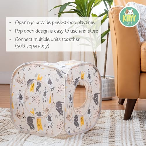Image of Kitty City Light Pink Cat-Themed Cat Play Furniture Set, Collapsible Pop-Up Cat Toys Combo with Cube, Tunnel & House, Indoor Kitty Playground for Play, Hiding & Lounging