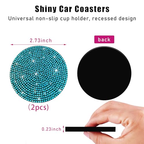 Image of Ziciner 2PCS Bling Car Cup Holder Coaster, 2.73 Inch Anti-Slip Cup Insert Coasters, Crystal Rhinestone Auto Drink Cup Mat, Universal Interior Decor Car Accessories for Women Girls (Light Blue)