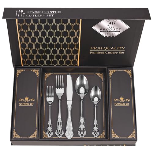 Retro-Royal-Silverware-Set-With-Gift-Box-For-8-Cutlery-Set-Utensils-Stainless-Steel-Flatware-40-Pieces-MIKIWAY-Kitchen-Tableware-Set-For-Gifts-Festive-Dishwasher-Safe-Mirror-Polishing Retro Royal Silverware Set With Gift Box For 8 Cutlery Set Utensils Stainless Steel Flatware 40 Pieces MIKIWAY Kitchen Tableware Set For Gifts Festive Dishwasher Safe Mirror Polishing