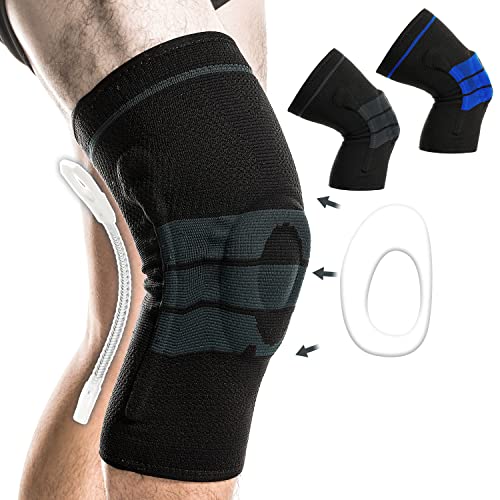 JOCASA Knee Brace, Professional Knee Compression Sleeve, Knee Support with Patella Gel Pads and Side Stabilizers for Weightlifting, Gym, Workout, Sports Grey-black X-Large
