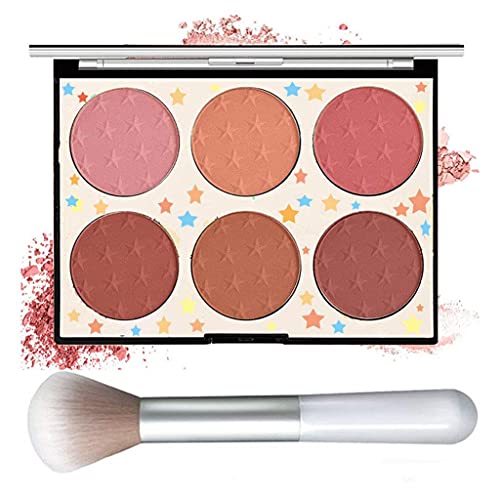 6 Colors Face Blush Palette,Matte Blush Palette Blush Powder Shimmer Face Contour and Highlight Blush Palette with A Blush Brush