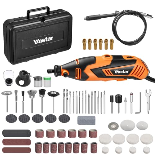 Mini Amoladora Eléctrica Vastar, herramienta rotativa 180 W con 6 velocidades ajustables (8000-35000 rpm), 212 piezas de accesorios para cortar, grabar, taladrar, esmerilar y puli