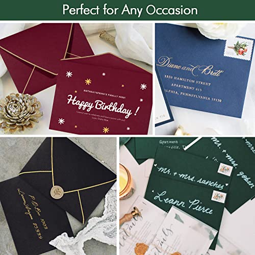 image for AZAZA A7 Green Envelopes 50 Pack With Gold Border Christmas Envelopes 
